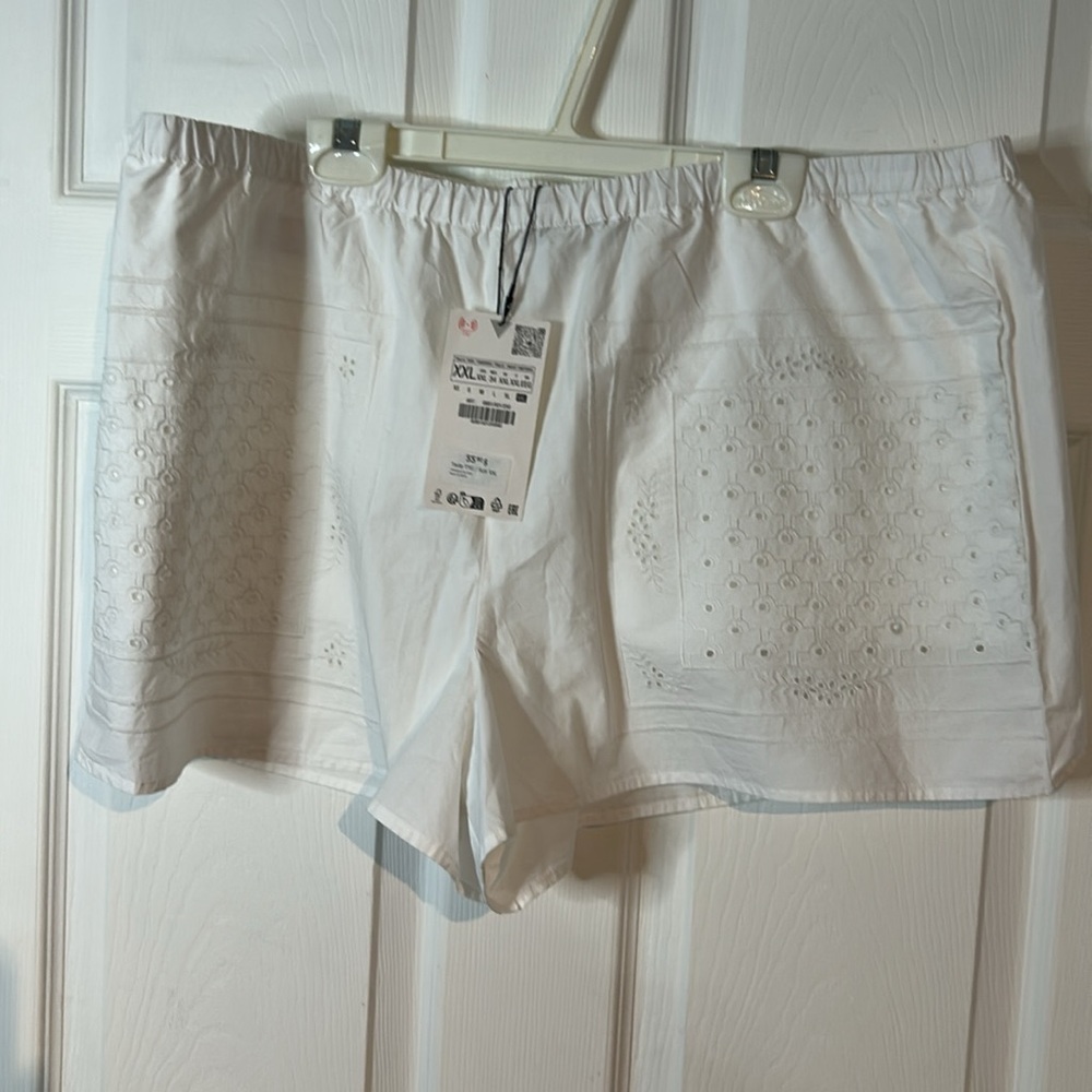 NWT Zara 100% cotton off white shorts with eyelet pockets in XXL - Picture 4 of 12